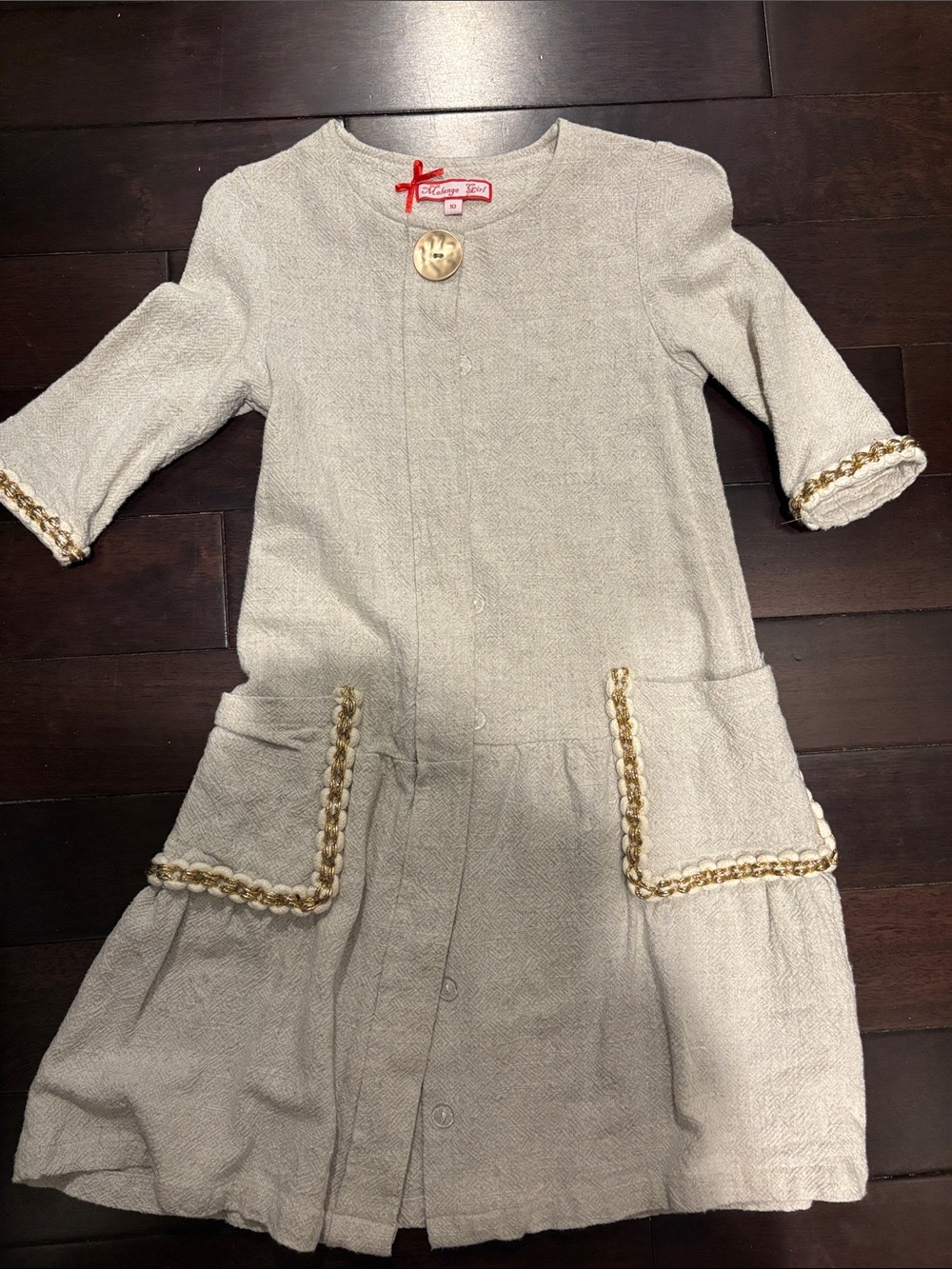 Melange Cream Dress with Gold Trim